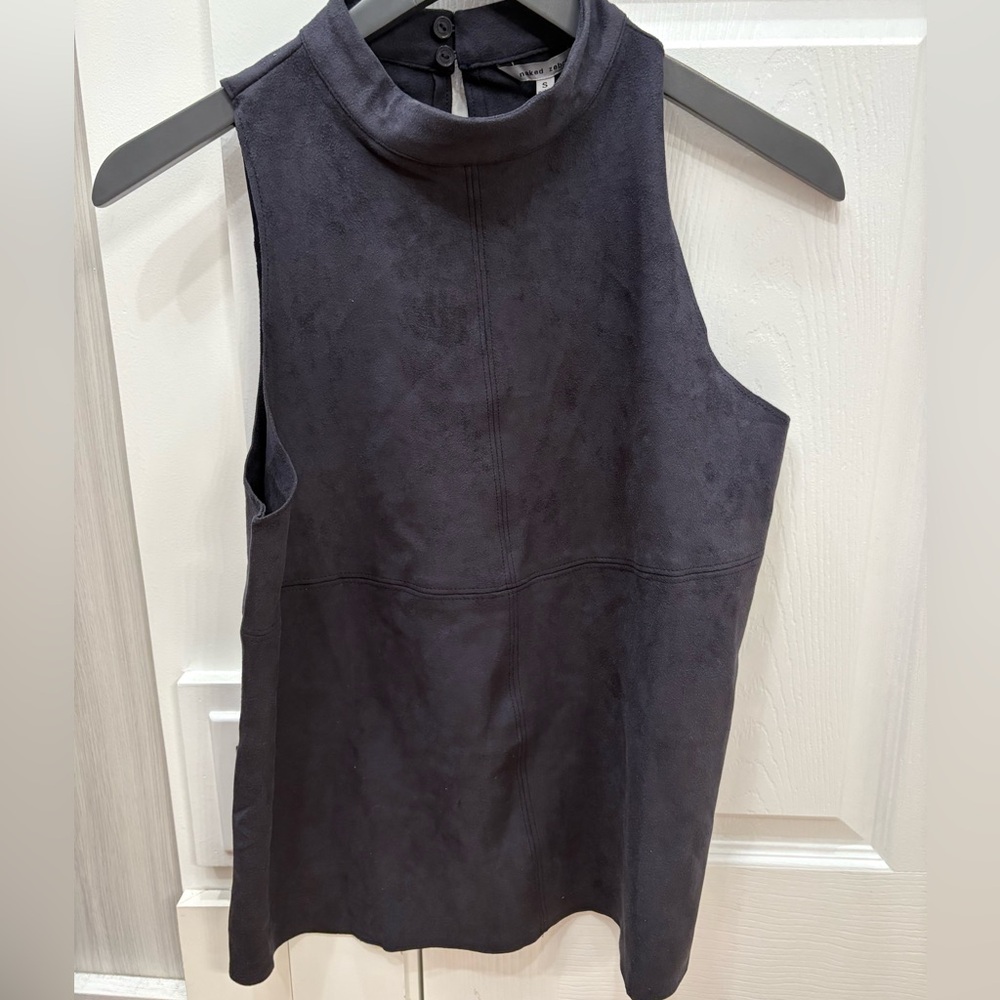 Navy Mock Neck Suede Top